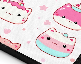 Alfombrilla de escritorio Kawaii con diseño de gato rosa / Alfombrilla de ratón de neopreno Rosy Critter