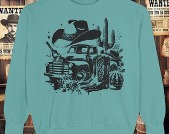 Sudadera vaquera vintage, cuello redondo con estampado western, regalo para amantes del rancho
