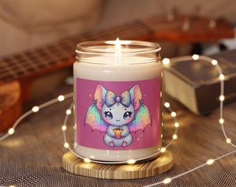 Vela iridiscente con alas maravillosas, vela de soja con forma de murciélago, decoración kawaii de Halloween