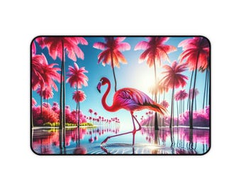 Alfombrilla de escritorio con flamencos tropicales, alfombrilla de ratón de neopreno colorida