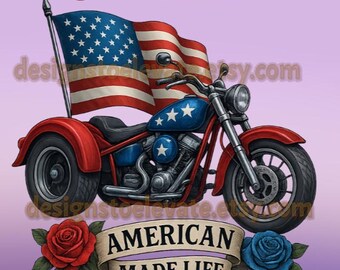 Motocicleta Chopper Americana PNG – Ropa Patriótica, 4 de Julio (Descarga Digital)