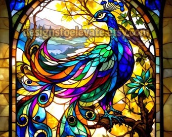 Descarga digital de arte de mosaico de pavo real vibrante - Archivo PNG instantáneo