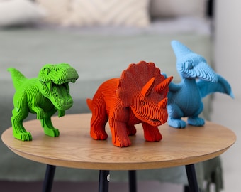 Kartonnen 3D-puzzelkit – Dinos Trio, 3 modellen, 254 stukjes – Milieuvriendelijk decor Cadeau voor dinosaurusliefhebbers, plasticvrij, klaar voor cadeaus