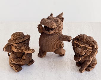 Kartonnen 3D-puzzelset – safaritrio, 3 modellen, 267 stukjes – milieuvriendelijk decor Cadeau voor dierenliefhebbers, plasticvrij, klaar voor cadeaus