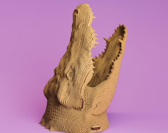 Krokodilkartonnen 3D-puzzel – 99 stukjes, doe-het-zelfmodel sculptuur, milieuvriendelijk alligatordecorcadeau, plasticvrij, overschilderbaar, klaar voor cadeaus