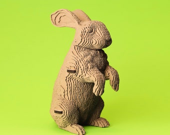 Rabbit Cardboard 3D Puzzle – 61 Pieces, DIY Model Sculpture, Eco Friendly Woodland Decor Gift, Zero Plastic, Paintable, Gift-Ready