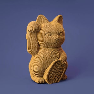 Lucky Cat Cardboard 3D Puzzle | Eco-friendly DIY Sculpture | 93 pieces | 7x5x4 in (19x12x10 cm) by CARTONIC
