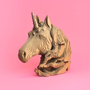 Unicorn Cardboard 3D Puzzle | Eco-friendly DIY Sculpture | 65 pieces | 7x4x7 in (18x9x18 cm) by CARTONIC