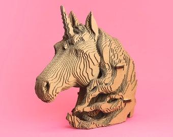 Eenhoorn kartonnen 3D-puzzel – 65 stukjes, doe-het-zelfmodel sculptuur, milieuvriendelijk grillig decorcadeau, geen plastic, overschilderbaar, klaar voor cadeaus
