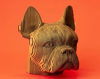 French Bulldog Cardboard 3D Puzzle – 131 Pieces, DIY Sculpture, Eco Friendly Frenchie Decor Gift, Zero Plastic, Paintable, Gift-Ready