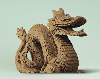 Dragon Cardboard 3D Puzzle – 126 Pieces, DIY Model Sculpture, Eco Friendly Chinese Dragon Decor Gift, Zero Plastic, Paintable, Gift-Ready