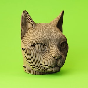 Cat Cardboard 3D Puzzle | Eco-friendly DIY Sculpture | 89 pieces | 7x5x6 in (18x13x14 cm) by CARTONIC