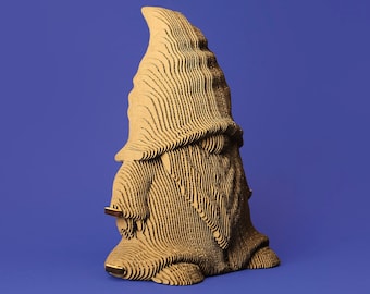 Gnome Cardboard 3D Puzzle – 98 Pieces, DIY Model Sculpture, Eco Friendly Whimsical Decor Gift, Zero Plastic, Paintable, Gift-Ready