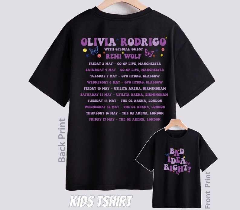 Kids GUTS Album Bad Idea Right Tour 2024 Olivia World Tour Tshirt Tour Dates Olivia Tour Rodrigo 2024 Fan Inspired Tshirt Concert Music image 2