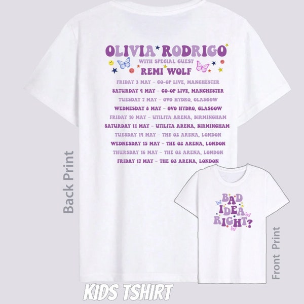 Kids GUTS Album Bad Idea Right Tour 2024 Olivia World Tour Tshirt Tour Dates Olivia Tour Rodrigo 2024 Fan Inspired Tshirt Concert Music