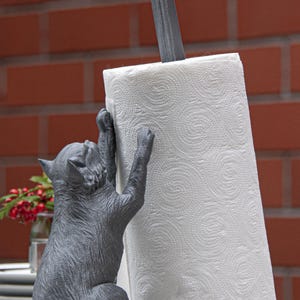 Grey cat paper towel holder