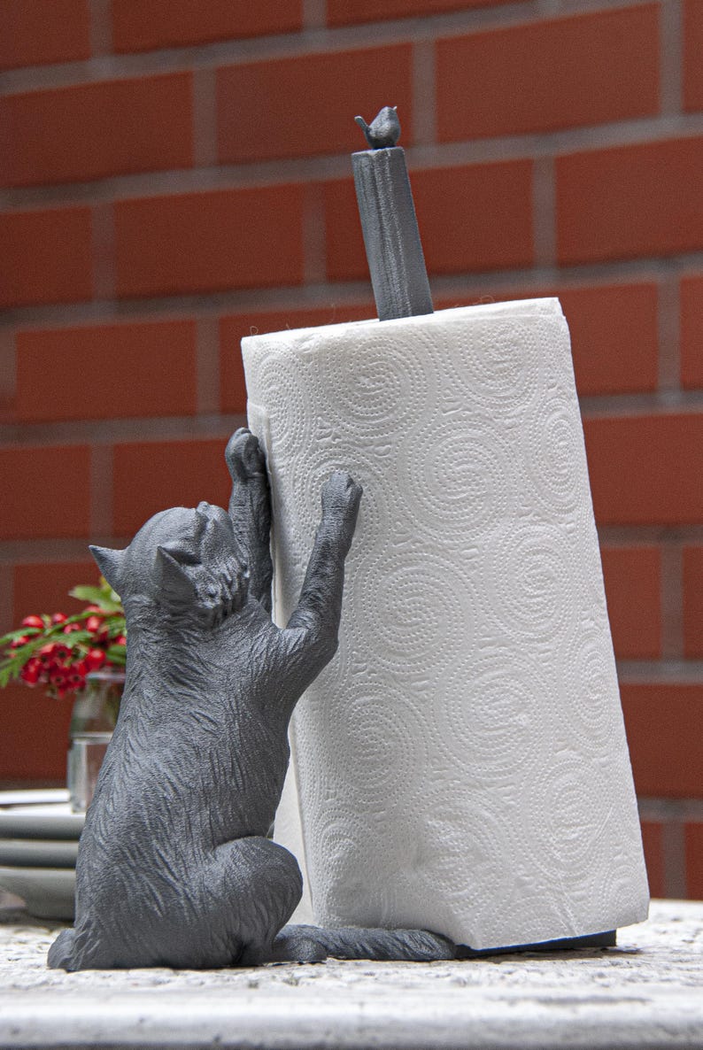 Grey cat paper towel holder