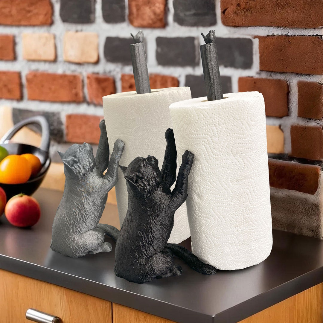 Cast Iron Cat Paper Towel Holder – 14" Tall, Kitty Tail Doorstop, Antique Style