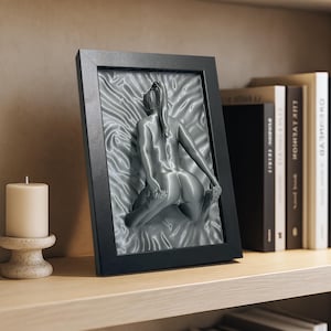Silver erotic wall art sculpture naked woman framed decor
