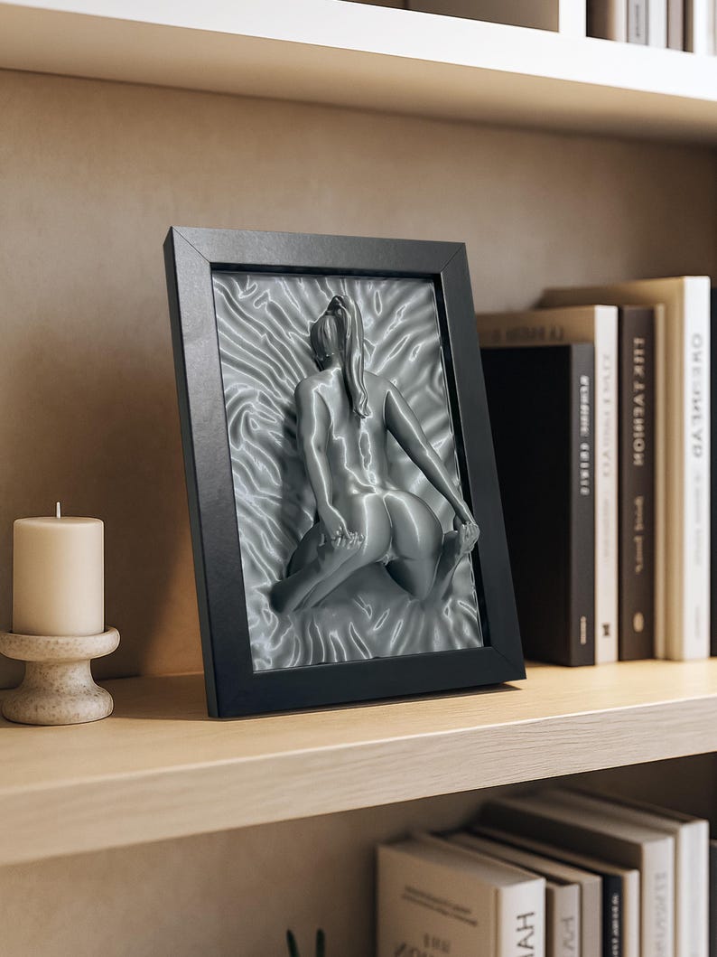 Silver erotic wall art sculpture naked woman framed decor