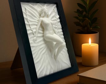 3D Printed Wall Sculpture in Black Frame Modern Minimalist Home Decor Art