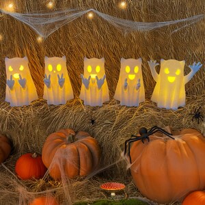 5 Unique Halloween Ghosts with LED Tea Lights - Halloween Decor and Gifts, Halloween Party Decor, Halloween Home Decor, 3D Printed Ghosts,