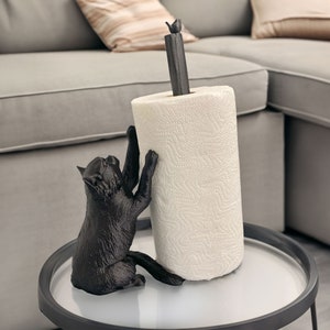 Black cat holder for paper towels