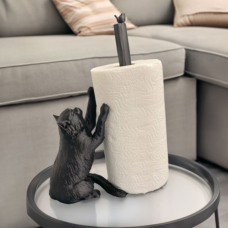 Black cat holder for paper towels