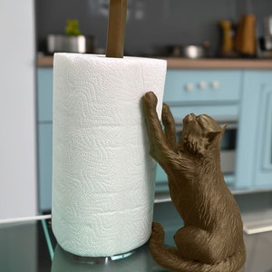 Brown Cat Paper Towel Holder – Vintage Cast Iron Free-Standing Stand With Weighted Base