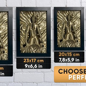 Four sizes available – golden erotic naked woman wall art sculptures framed