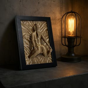 Bronze erotic art sculpture naked woman wall decor with lamp