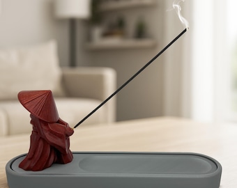 Meditation Incense Holder with Storage – 3D Printed Monk Decor, Zen Yoga Incense Stick Burner, Relaxation and Home Decor Gift