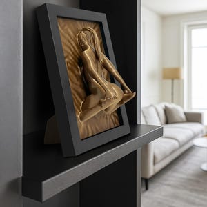 Side view of bronze erotic sculpture naked woman modern wall art