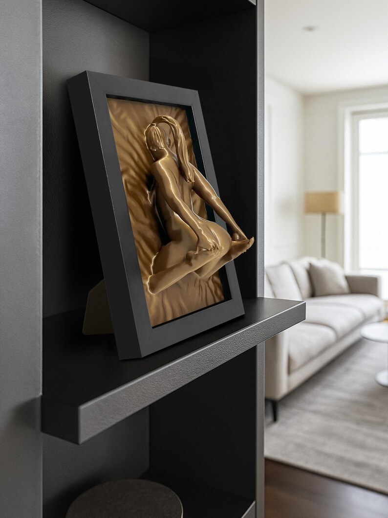 Side view of bronze erotic sculpture naked woman modern wall art