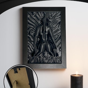 Modern erotic wall art – naked woman framed sculpture for shelf or wall