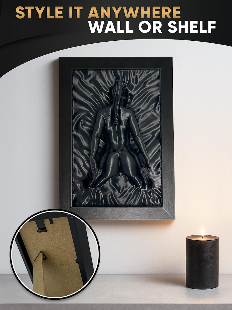 Modern erotic wall art – naked woman framed sculpture for shelf or wall
