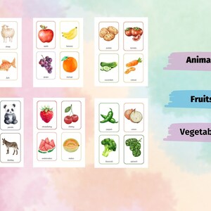 Imprimible Animales Frutas Verduras Tarjetas Flash, Montessori, Tarjetas Flash de Conteo Preescolar, Tarjetas Flash Montessori, Educación Preescolar