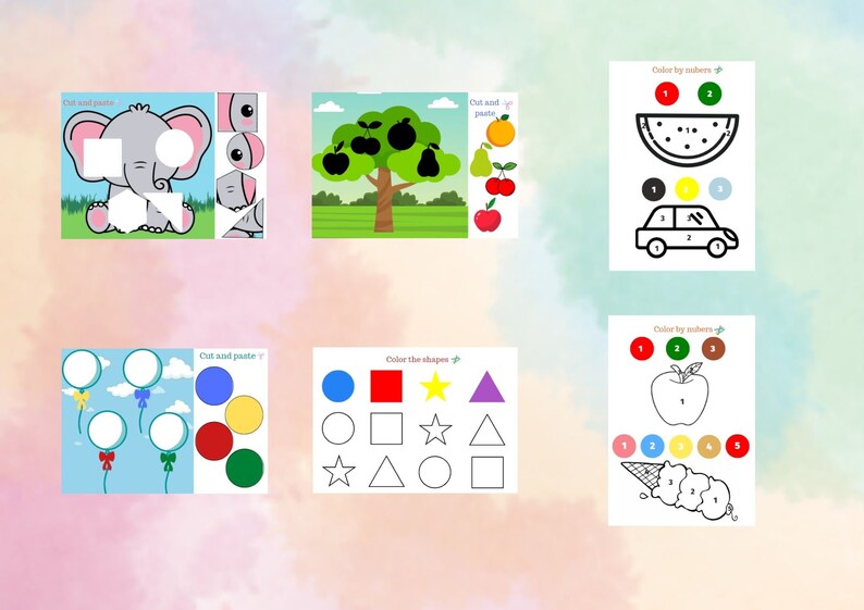 Instant Download Alphabet, Numbers, Shapes, Colors, Cut and Paste and ...