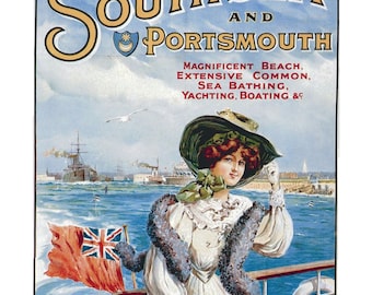 Victorian Travel / Railway poster for Southsea and Portsmouth