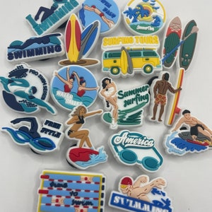 Swimming Surfing Surfboard Paddle Board Beach Shoe Charm Pin Clip Clog Holiday Sport