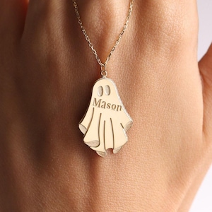 Personalized Ghost Name Necklace: Halloween Sterling Silver Jewelry