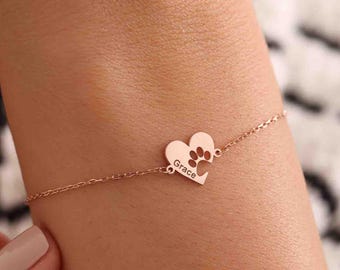 Engraved Paw Print Bracelet: 925K Sterling Silver Cat Memorial Jewelry