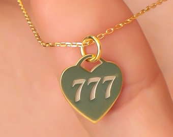 Angel Number Necklace, Personalized Heart Necklace, Golden Necklace, Gift for her, 444, 777, 111,Lucky number, Gift for Mom, valentines gift