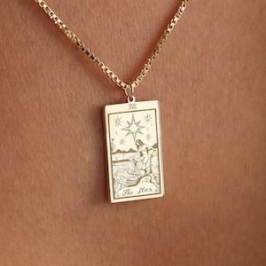Tarot Karte Halskette, 14K Echtgold, personalisierte Halskette, zierliche Tarot Schmuck, Astrologie Halskette, Geschenke für sie, Geschenk für Mutter