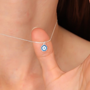 Handmade Tiny Evil Eye Necklace: 925K Sterling Silver