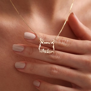 Cat Name Necklace, Cat Ear Necklace, Personalized Cat Ear Necklace, Custom Pet Jewelry, Gift For Her, Gift For Pet Mom, Pet Loss Gift