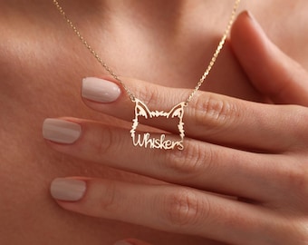 Cat Name Necklace, Cat Ear Necklace, Personalized Cat Ear Necklace, Custom Pet Jewelry, Gift For Her, Gift For Pet Mom, Pet Loss Gift
