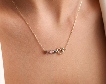 Gold Family Birthstone Necklace: Personalized Heart Jewelry