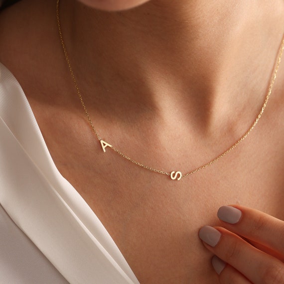 Gold Initial Necklace, Sideways Initial Necklace, Custom