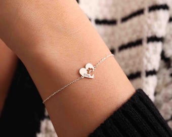 Paw Print Bracelet, Paw Name Bracelet, Cat Paw Bracelet, Cat Memory Bracelet, Engraved Paw Bracelet, Gift For Cat, Cat Lover Gift